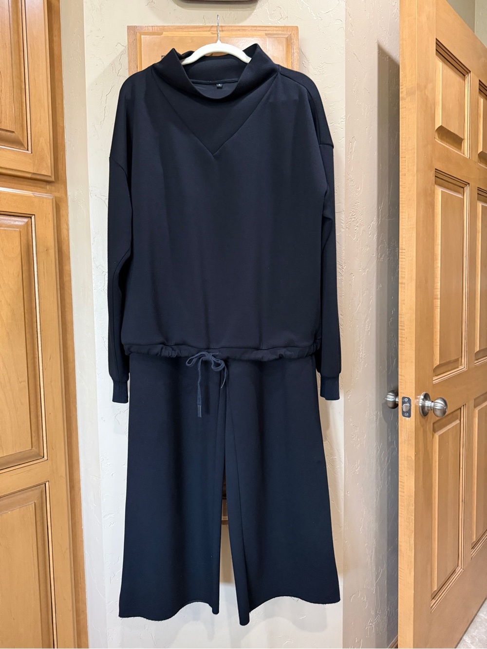 Women’s Classy and Comfy Black Set Drawstring Waist Top and Elastic Waist Pants